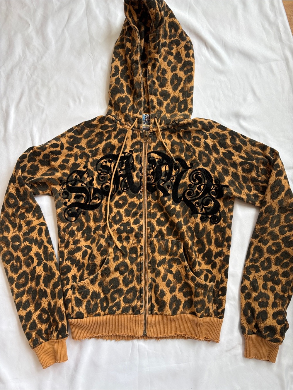 L.A.M.B. Leopard Print Zip-Up Hoodie Jacket - Brown